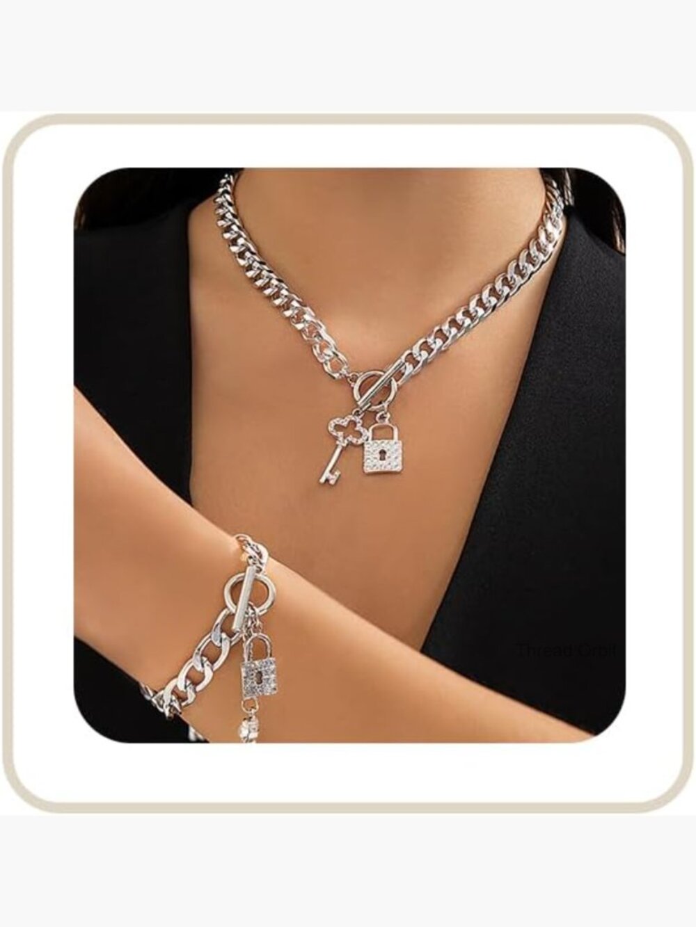 Chunky Gold Lock Key Necklace & Bracelet Set